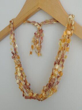 Handmade multi strand gold brown velvet metallic adjustable tie necklace